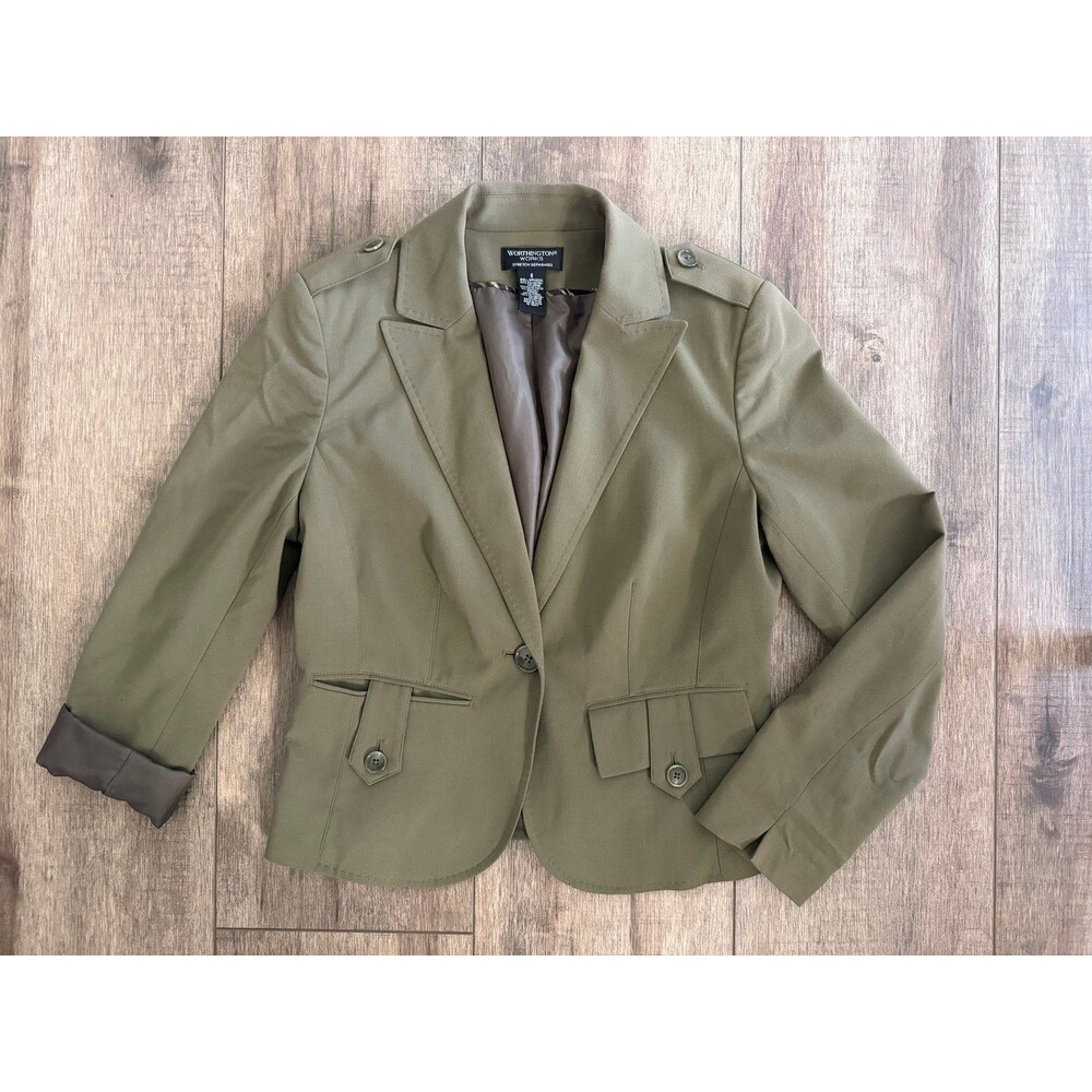 Worthington Army Green blazer with shoulder pads size 6